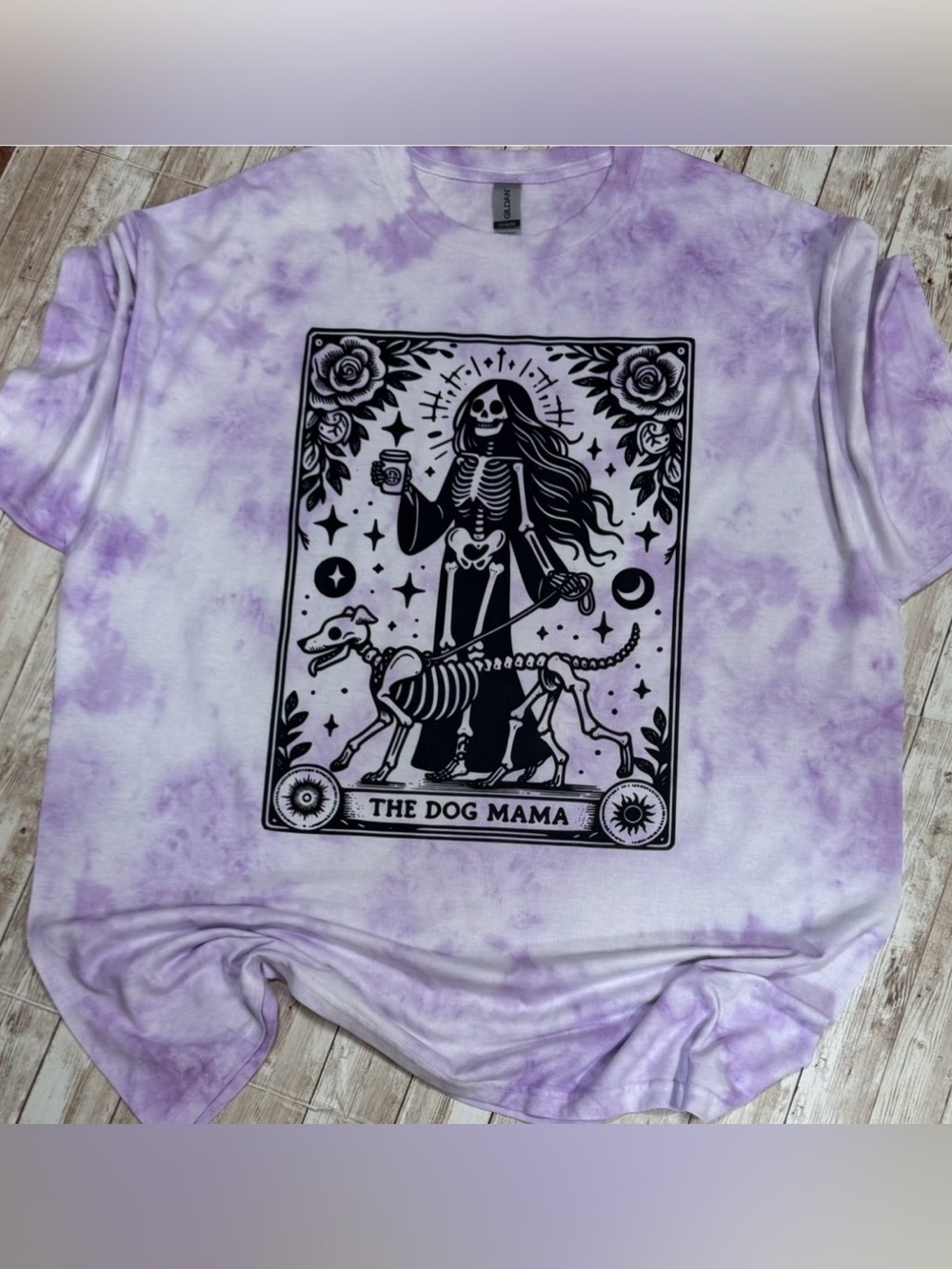 Hand dyed purple Shirt with Black Skeleton Dog Mama